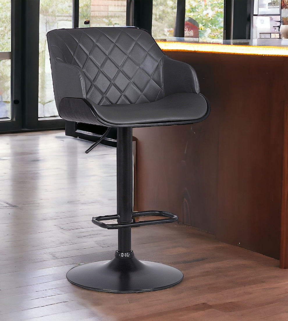 Gray and Black Faux Leather and Iron Low Back Adjustable Height Swivel Bar Chair By Homeroots | Bar Stools | Modishstore - 7