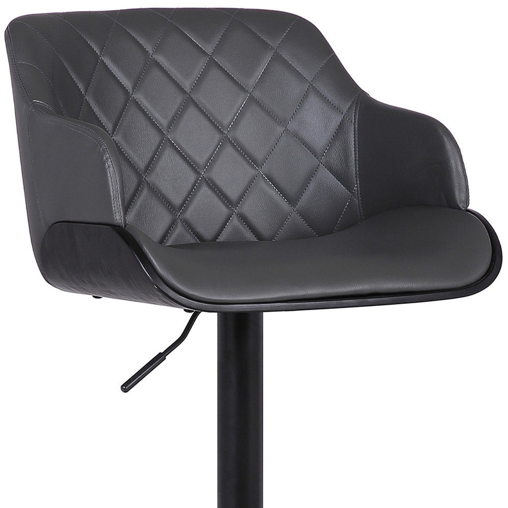 Gray and Black Faux Leather and Iron Low Back Adjustable Height Swivel Bar Chair By Homeroots | Bar Stools | Modishstore - 2