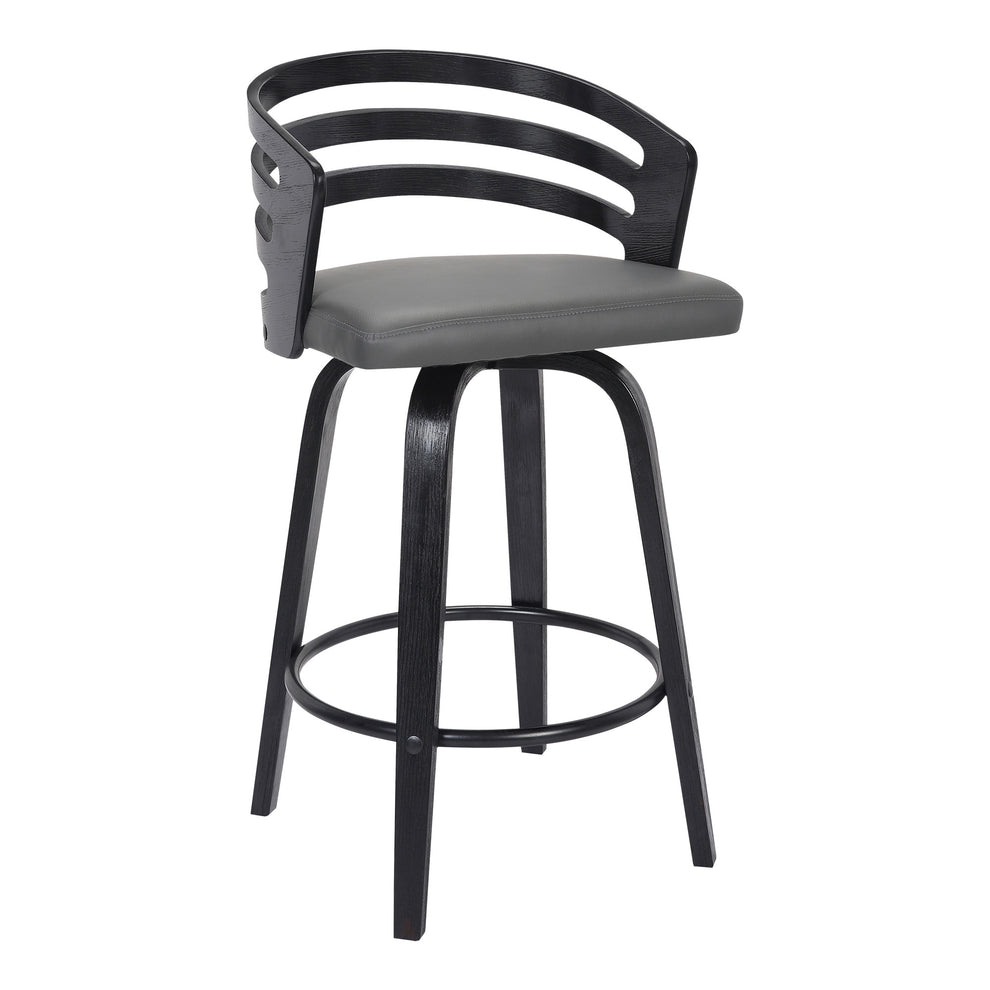 Gray and Black Fabric and Iron Low Back Counter Height Swivel Bar Chair By Homeroots | Bar Stools | Modishstore - 3
