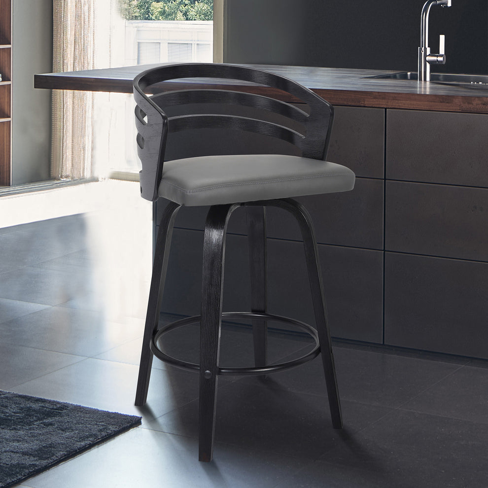 Gray and Black Fabric and Iron Low Back Counter Height Swivel Bar Chair By Homeroots | Bar Stools | Modishstore - 8