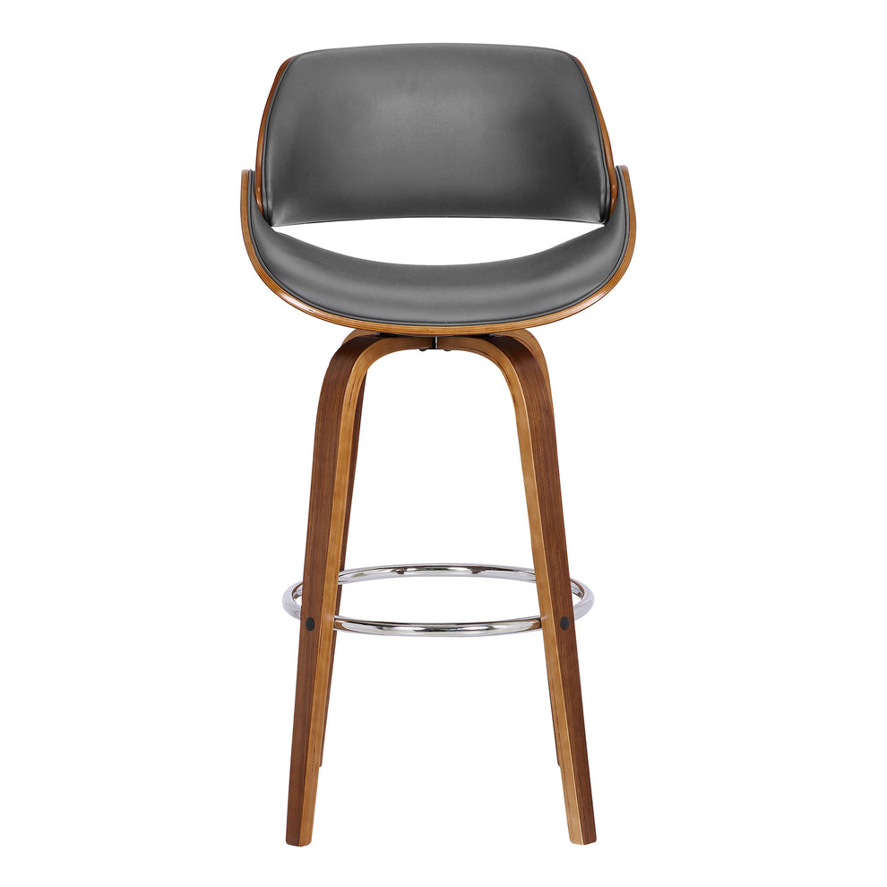 Gray And Brown Faux Leather And Iron Swivel Low Back Counter Height Bar Chair By Homeroots | Bar Stools | Modishstore - 2
