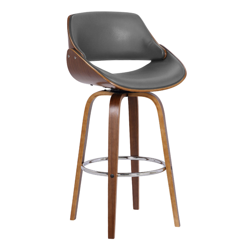 Gray And Brown Faux Leather And Iron Swivel Low Back Counter Height Bar Chair By Homeroots | Bar Stools | Modishstore - 3