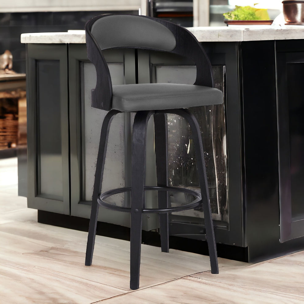 Gray And Black Iron Swivel Low Back Bar Height Bar Chair By Homeroots | Bar Stools | Modishstore - 8