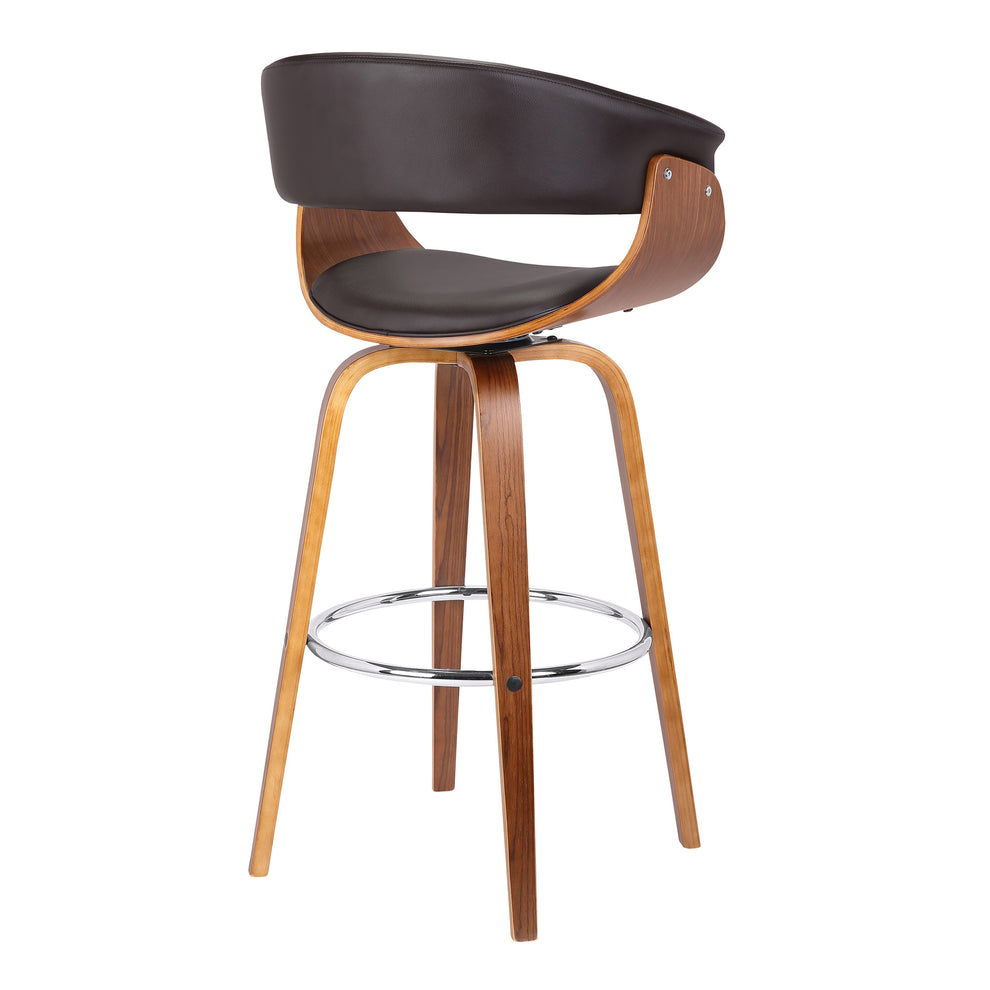 Brown Faux Leather And Iron Swivel Low Back Counter Height Bar Chair By Homeroots | Bar Stools | Modishstore - 2