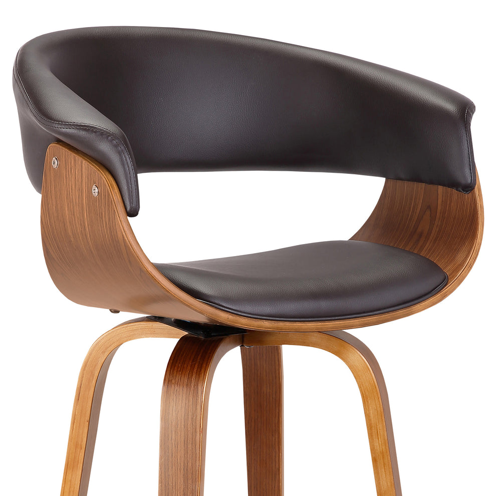 Brown Faux Leather And Iron Swivel Low Back Counter Height Bar Chair By Homeroots | Bar Stools | Modishstore - 5