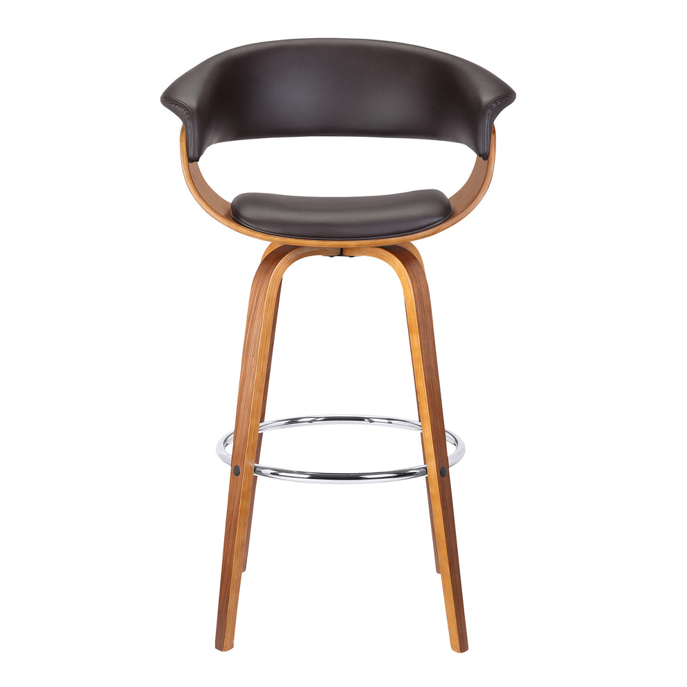 Brown Faux Leather And Solid Wood Swivel Low Back Bar Height Bar Chair By Homeroots | Bar Stools | Modishstore - 3