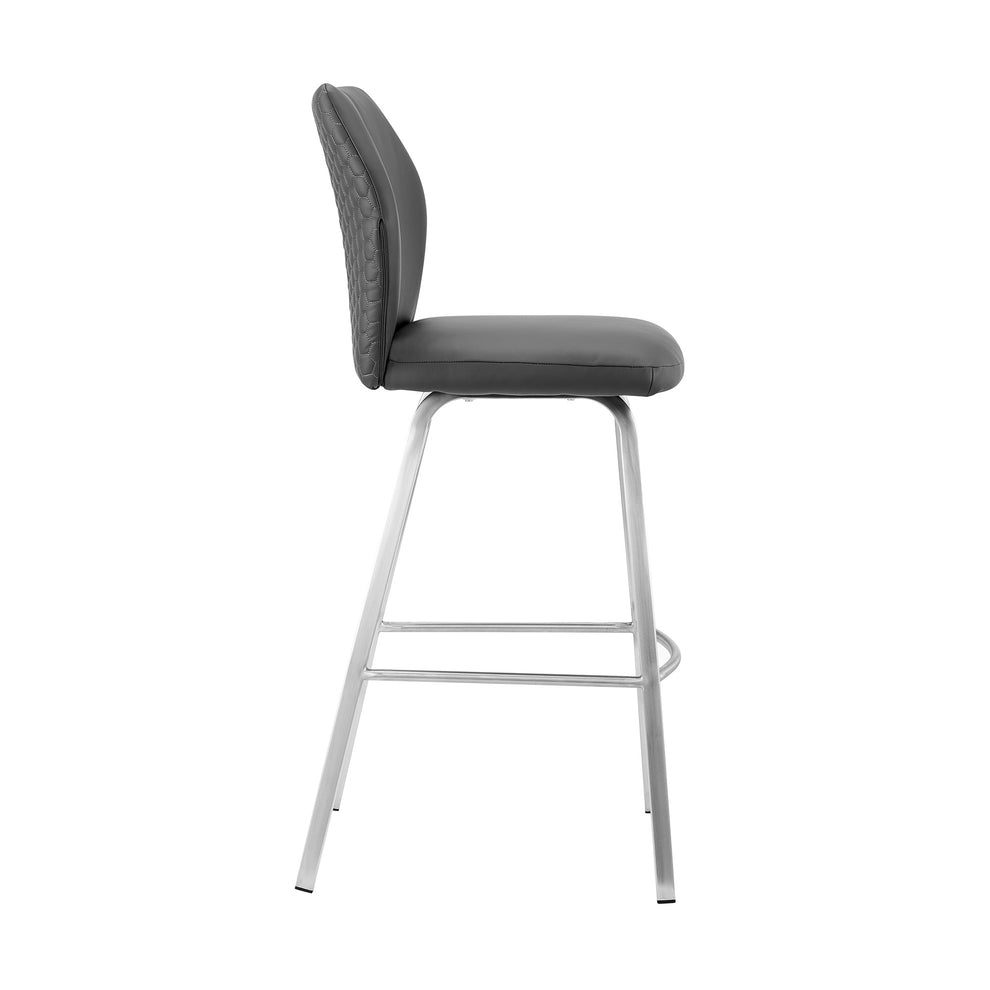 Gray And Silver Faux Leather And Iron Counter Height Bar Chair By Homeroots | Bar Stools | Modishstore - 4