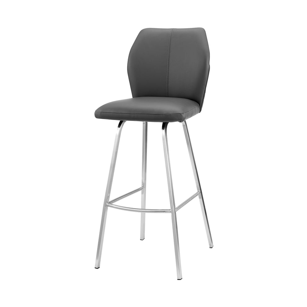 Gray And Silver Faux Leather And Iron Counter Height Bar Chair By Homeroots | Bar Stools | Modishstore - 7