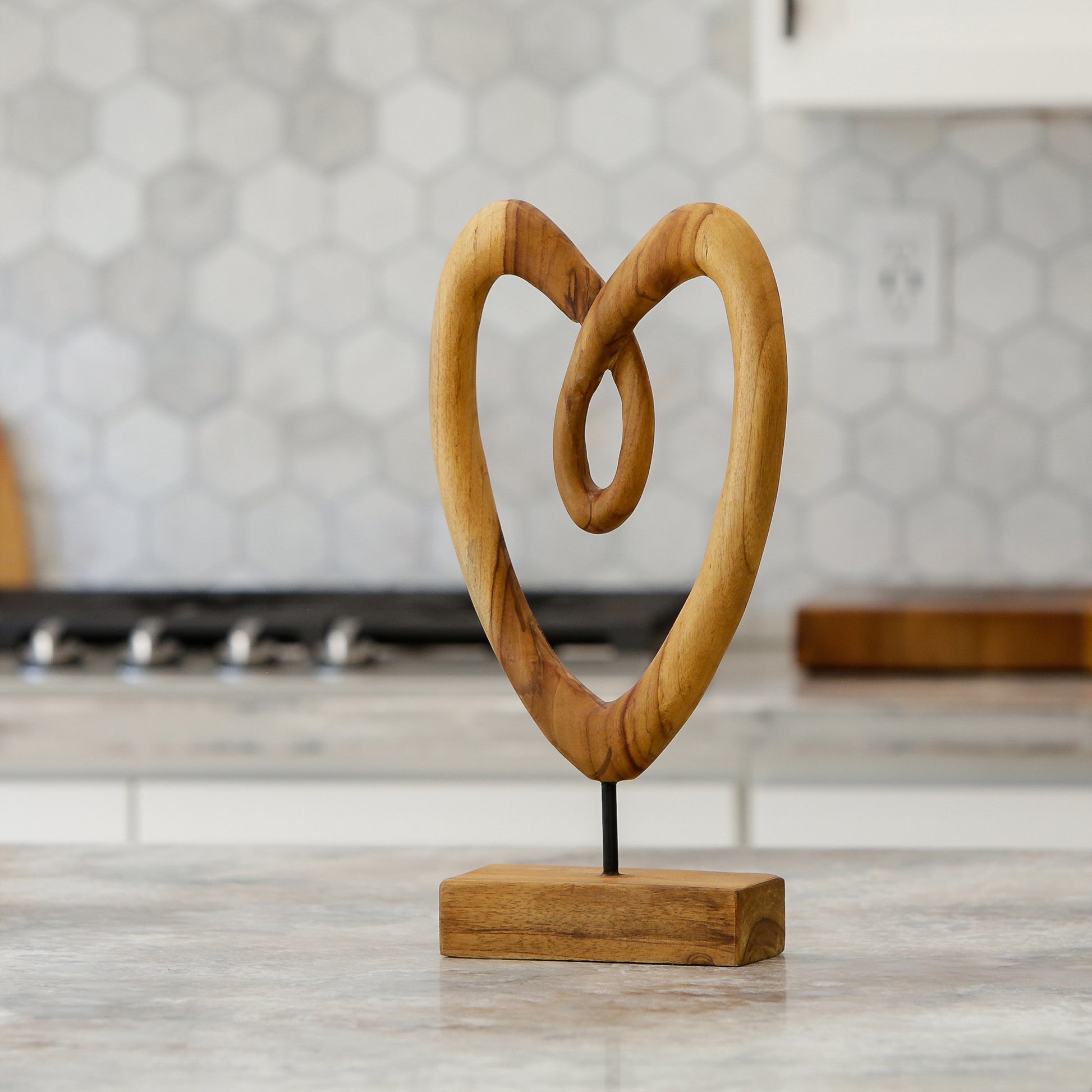 Teak Knotted Heart on Stand - 16"H Set of 2 By Garden Age Supply | Sculptures | Modishstore - 1