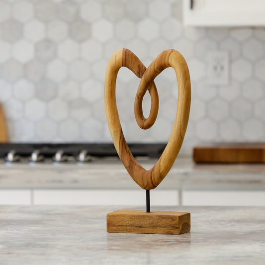 Teak Knotted Heart on Stand - 16"H Set of 2 By Garden Age Supply | Sculptures | Modishstore - 1