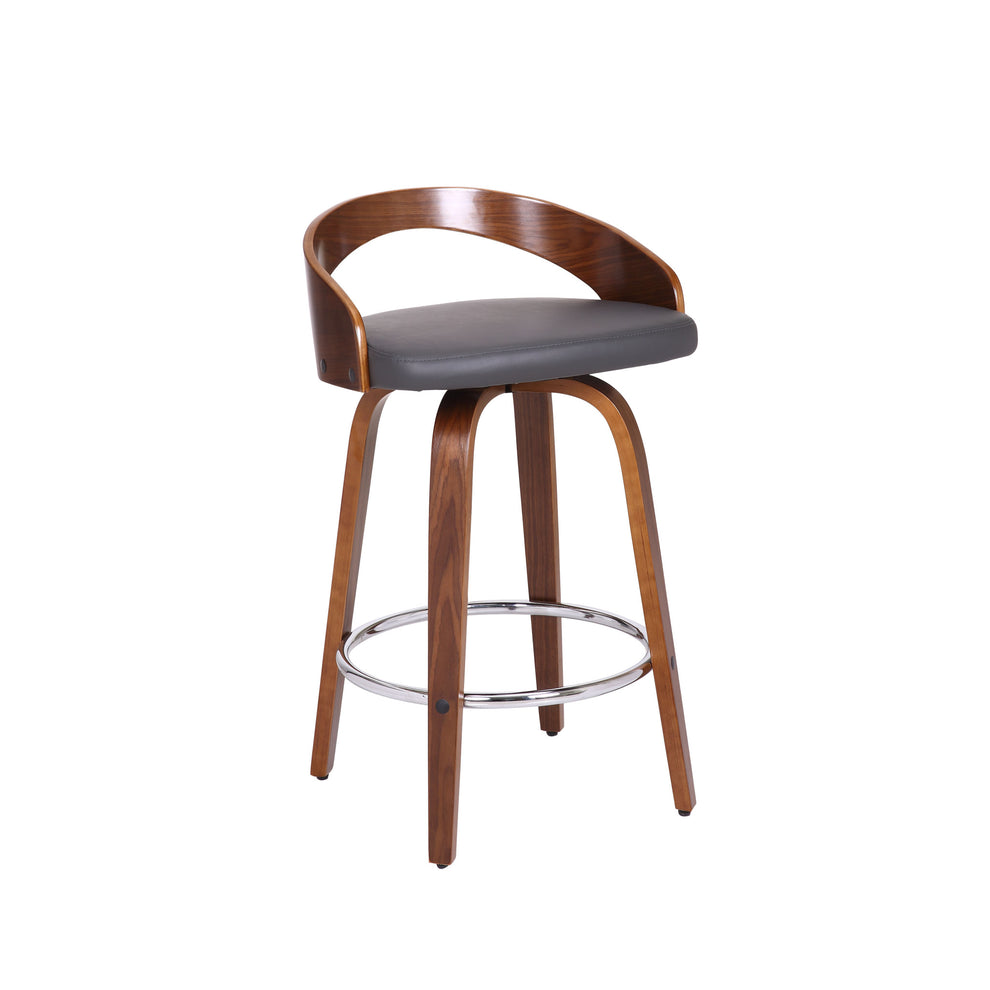 Gray and Brown Faux Leather and Iron Low Back Counter Height Swivel Bar Chair By Homeroots | Bar Stools | Modishstore - 3
