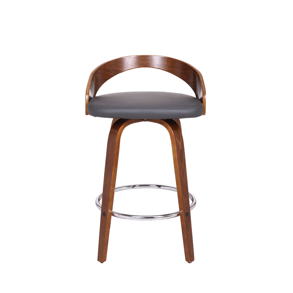 Gray and Brown Faux Leather and Iron Low Back Counter Height Swivel Bar Chair By Homeroots | Bar Stools | Modishstore - 2