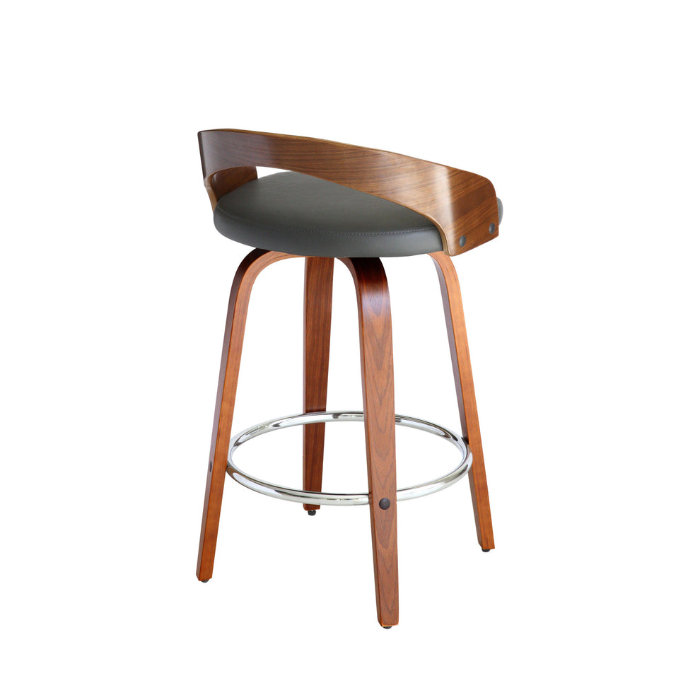 Gray and Brown Faux Leather and Iron Low Back Counter Height Swivel Bar Chair By Homeroots | Bar Stools | Modishstore - 5