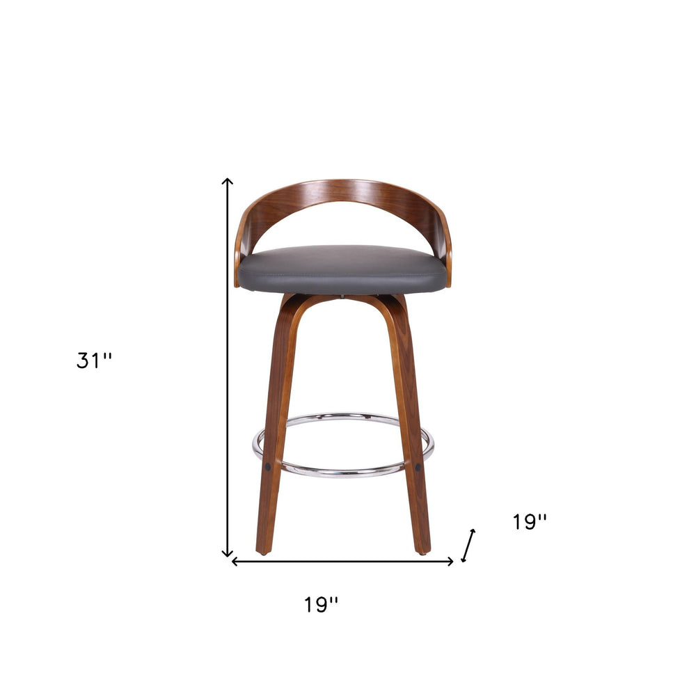 Gray and Brown Faux Leather and Iron Low Back Counter Height Swivel Bar Chair By Homeroots | Bar Stools | Modishstore - 8