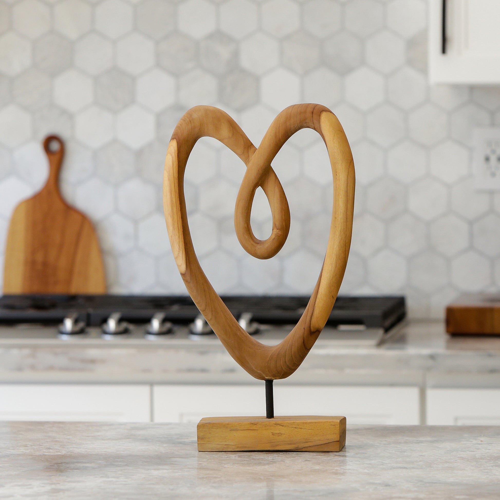 Teak Knotted Heart on Stand - 20"H Set of 2 By Garden Age Supply | Sculptures | Modishstore - 1