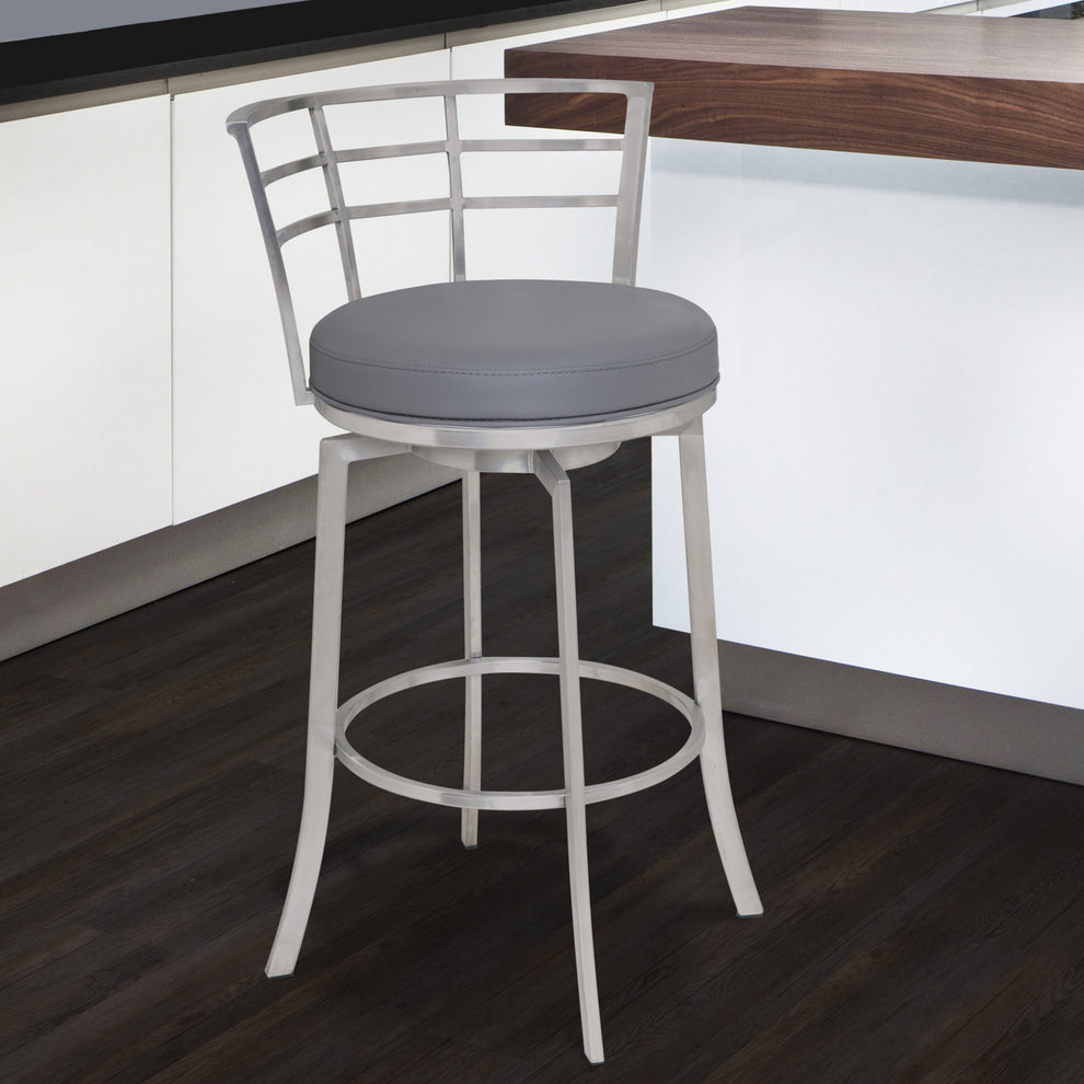 Gray And Silver Faux Leather And Iron Swivel Low Back Counter Height Bar Chair By Homeroots | Bar Stools | Modishstore - 7