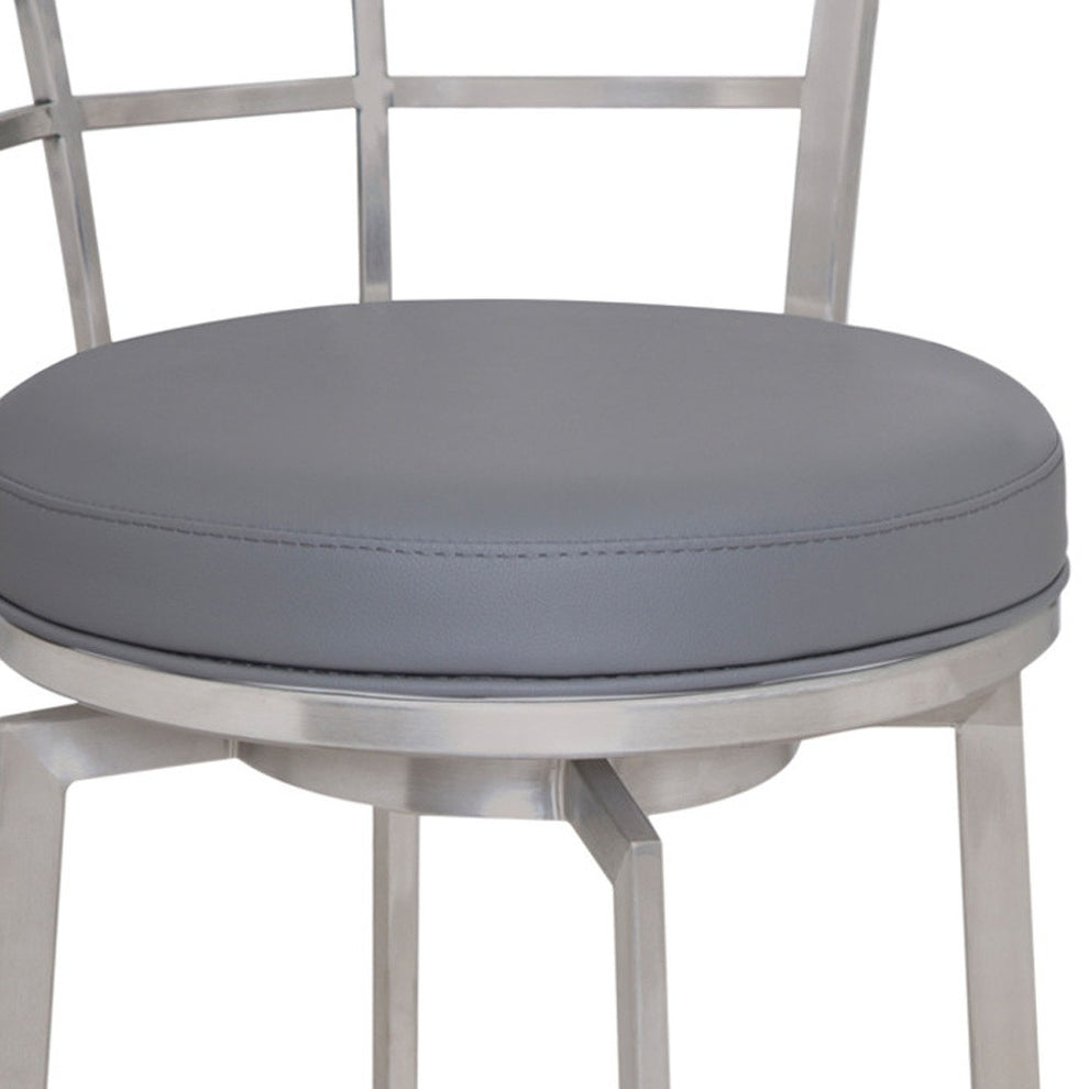Gray And Silver Faux Leather And Iron Swivel Low Back Counter Height Bar Chair By Homeroots | Bar Stools | Modishstore - 5