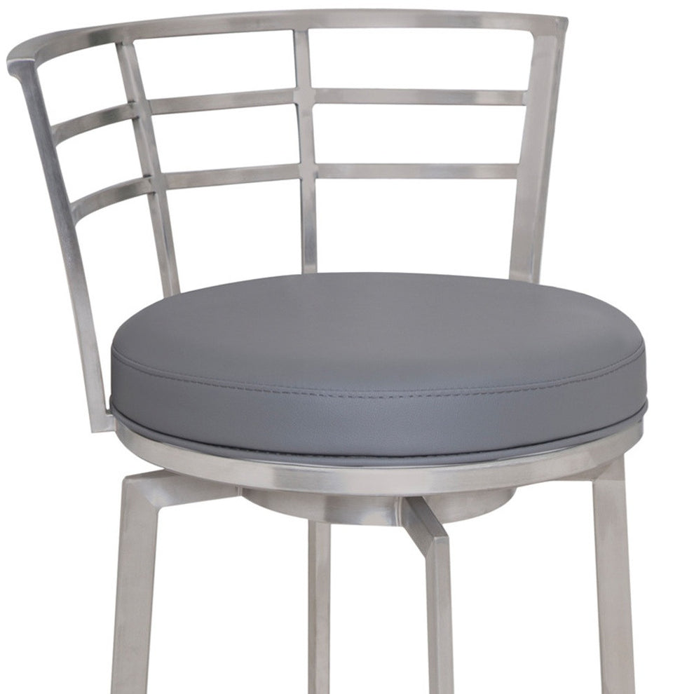 Gray And Silver Faux Leather And Iron Swivel Low Back Counter Height Bar Chair By Homeroots | Bar Stools | Modishstore - 6