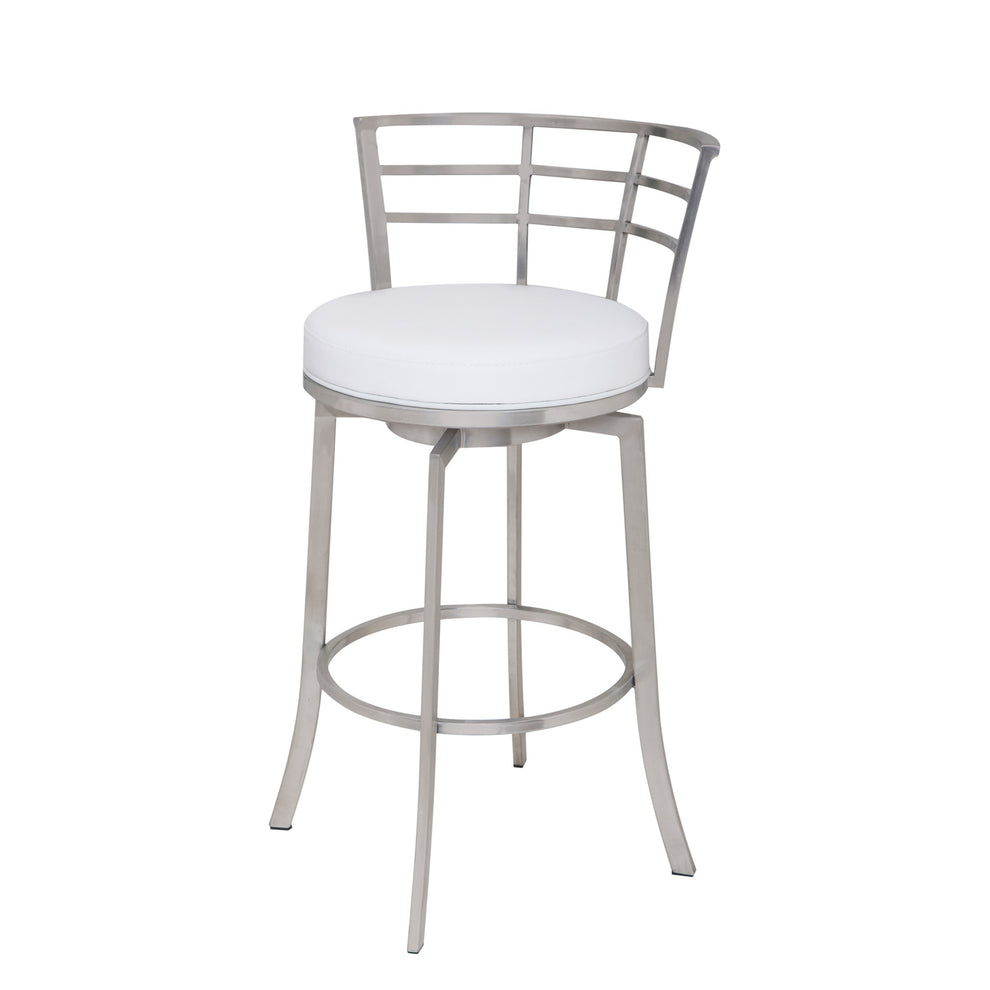 White And Silver Faux Leather And Iron Swivel Low Back Counter Height Bar Chair By Homeroots | Bar Stools | Modishstore - 5