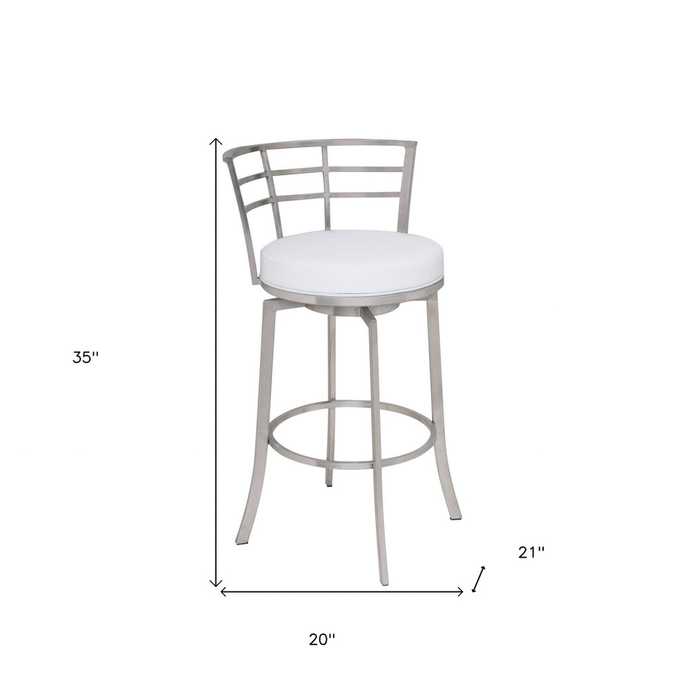 White And Silver Faux Leather And Iron Swivel Low Back Counter Height Bar Chair By Homeroots | Bar Stools | Modishstore - 7