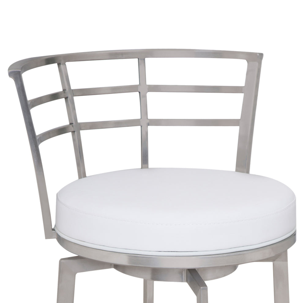White And Silver Faux Leather And Iron Swivel Low Back Counter Height Bar Chair By Homeroots | Bar Stools | Modishstore - 3