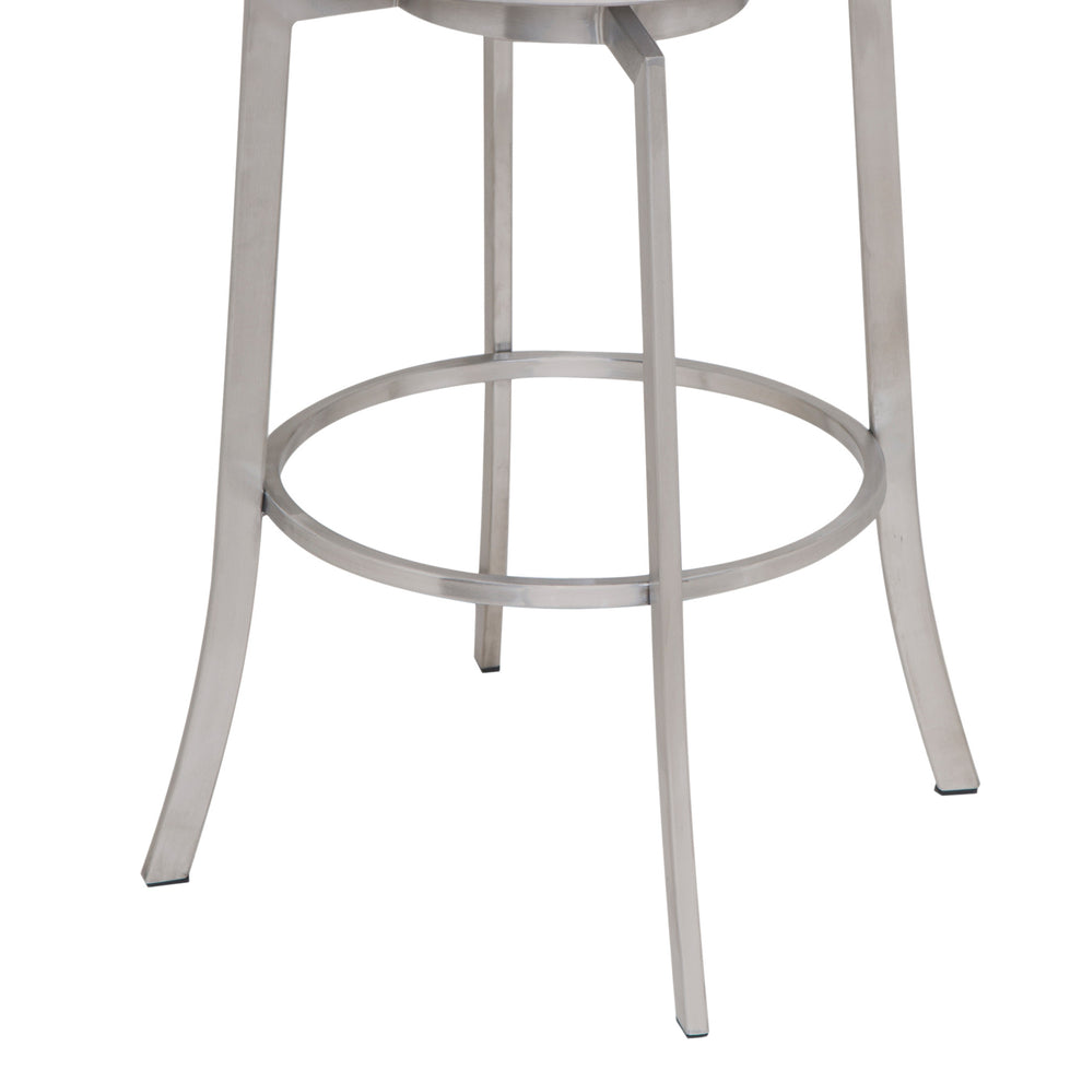 White And Silver Faux Leather And Iron Swivel Low Back Counter Height Bar Chair By Homeroots | Bar Stools | Modishstore - 4