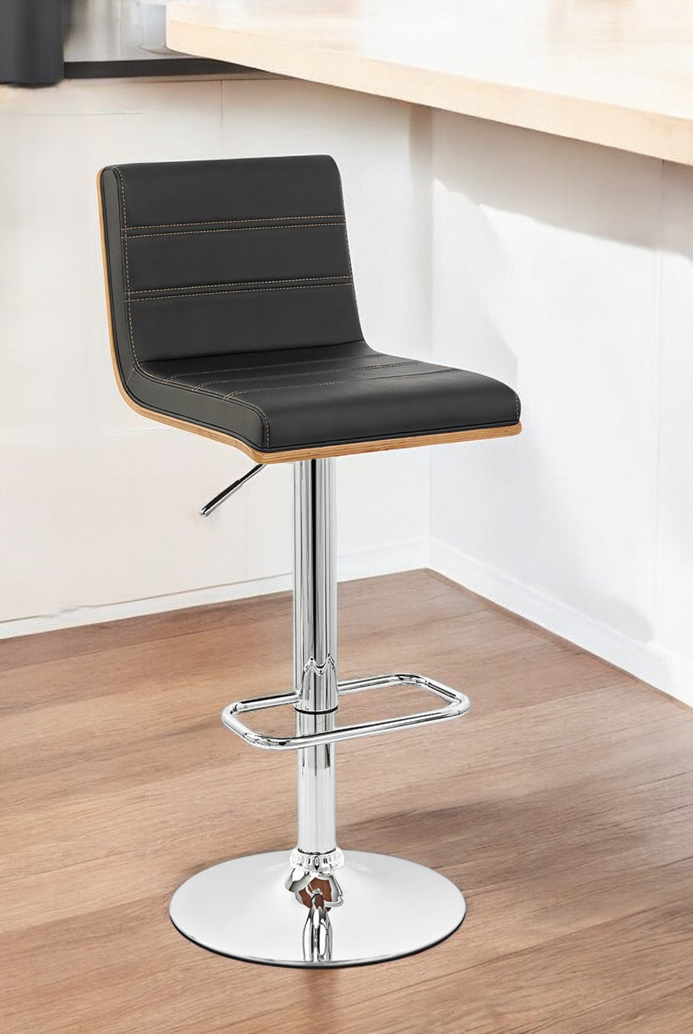 Black and Silver Fabric and Iron Low Back Adjustable Height Swivel Bar Chair By Homeroots | Bar Stools | Modishstore - 2