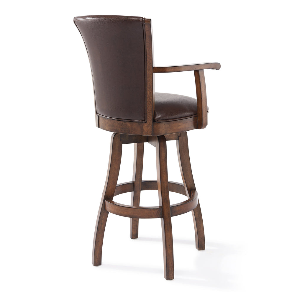 Brown And Chestnut Faux Leather And Solid Wood Swivel Counter Height Bar Chair By Homeroots | Bar Stools | Modishstore - 4