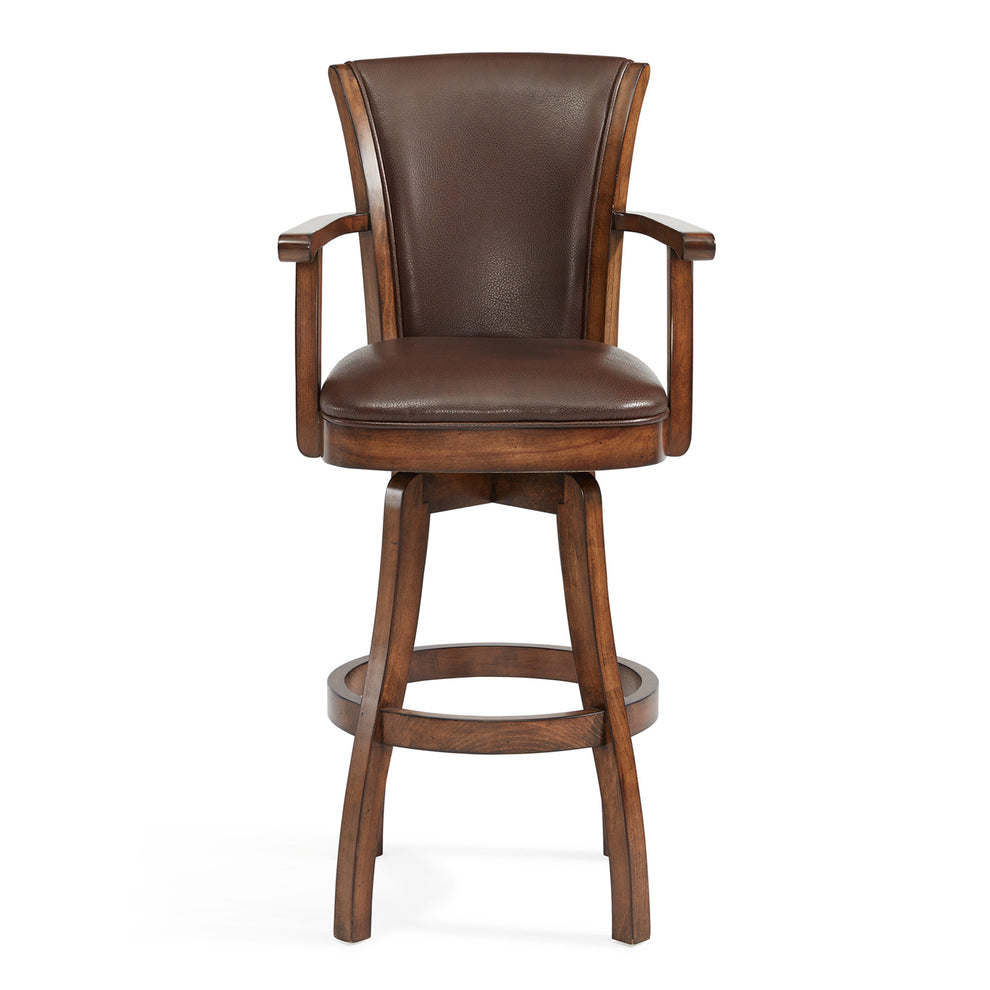 Brown And Chestnut Faux Leather And Solid Wood Swivel Counter Height Bar Chair By Homeroots | Bar Stools | Modishstore - 3