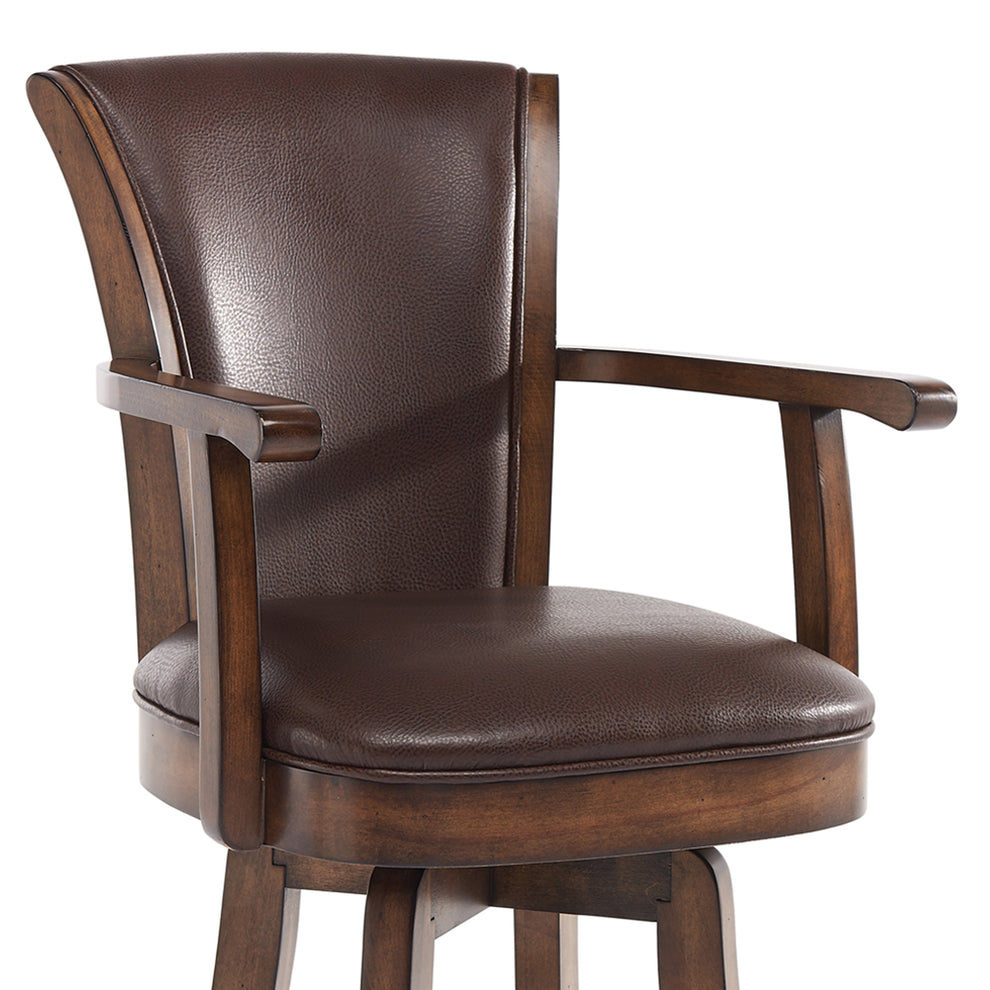 Brown And Chestnut Faux Leather And Solid Wood Swivel Counter Height Bar Chair By Homeroots | Bar Stools | Modishstore - 6