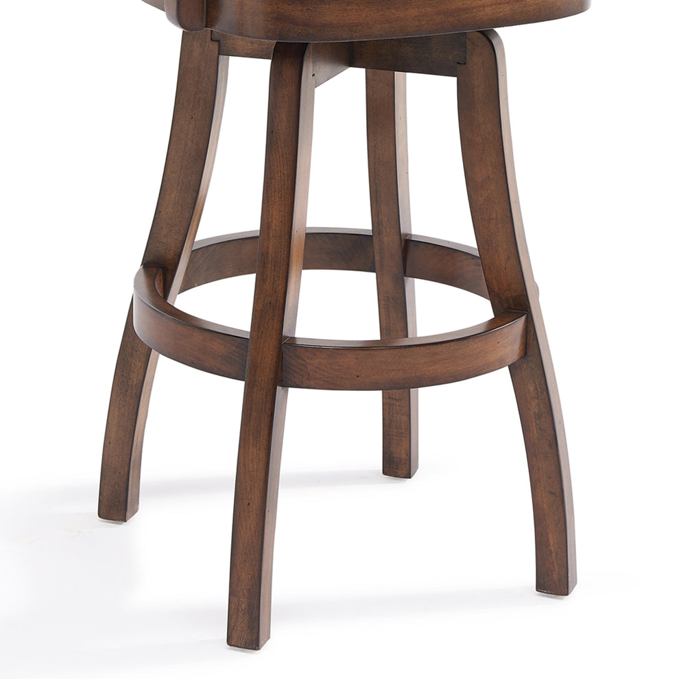 Brown And Chestnut Faux Leather And Solid Wood Swivel Counter Height Bar Chair By Homeroots | Bar Stools | Modishstore - 5