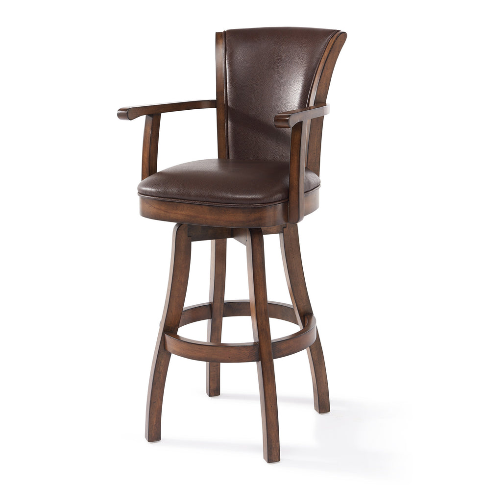 Brown And Chestnut Faux Leather And Solid Wood Swivel Counter Height Bar Chair By Homeroots | Bar Stools | Modishstore - 8