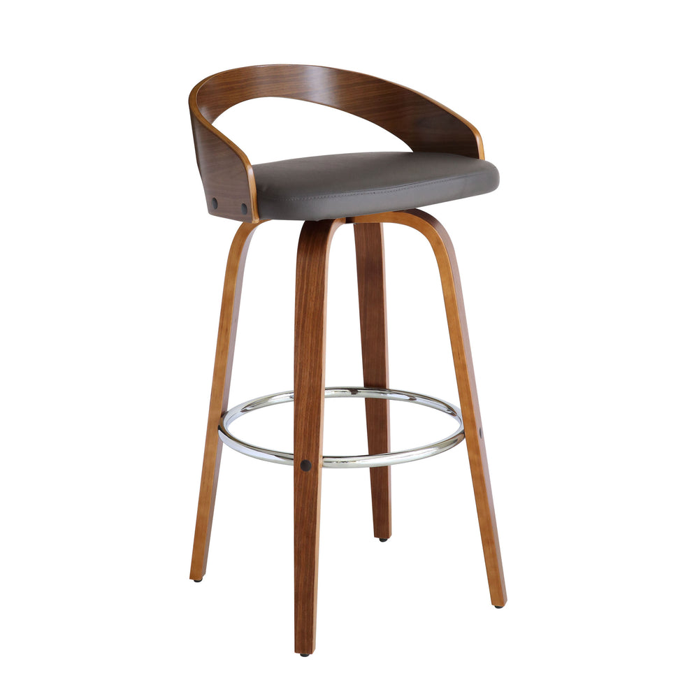 Gray and Brown Faux Leather and Iron Low Back Bar Height Swivel Bar Chair By Homeroots | Bar Stools | Modishstore - 3