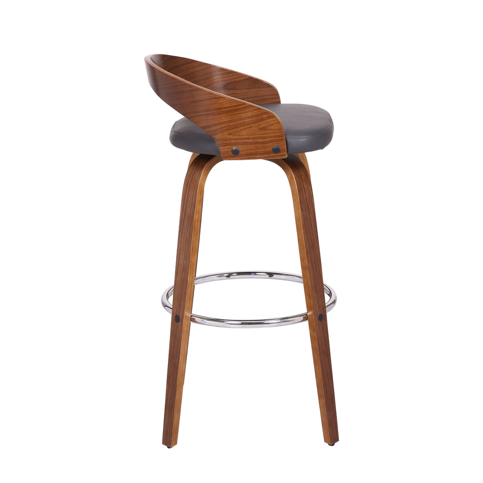 Gray and Brown Faux Leather and Iron Low Back Bar Height Swivel Bar Chair By Homeroots | Bar Stools | Modishstore - 5