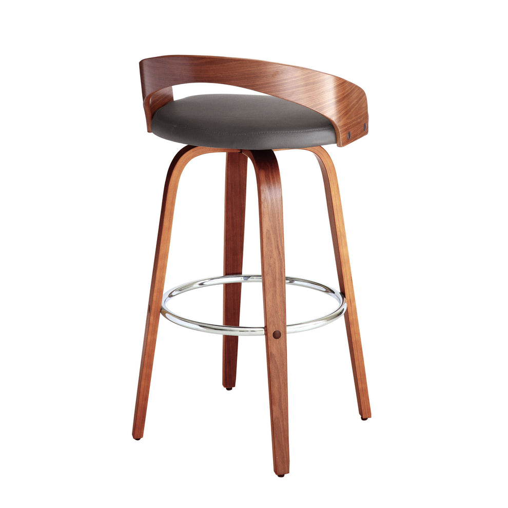Gray and Brown Faux Leather and Iron Low Back Bar Height Swivel Bar Chair By Homeroots | Bar Stools | Modishstore - 6