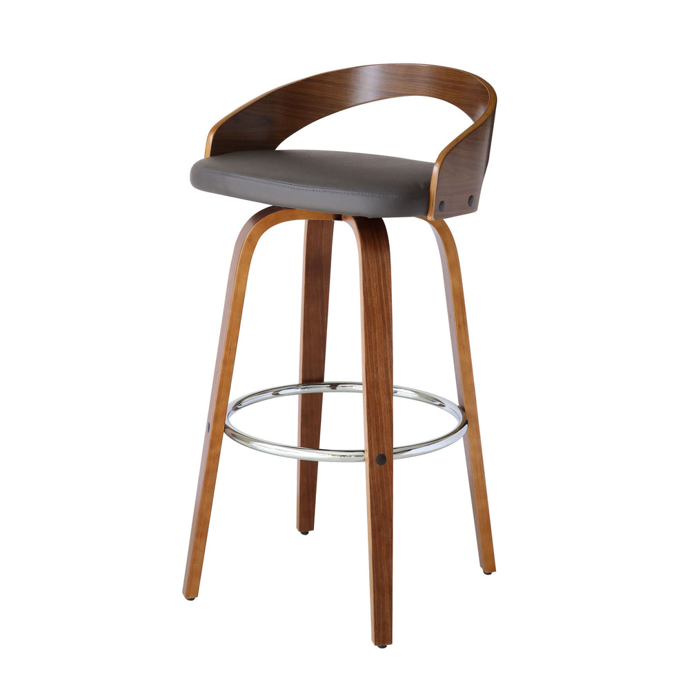 Gray and Brown Faux Leather and Iron Low Back Bar Height Swivel Bar Chair By Homeroots | Bar Stools | Modishstore - 8