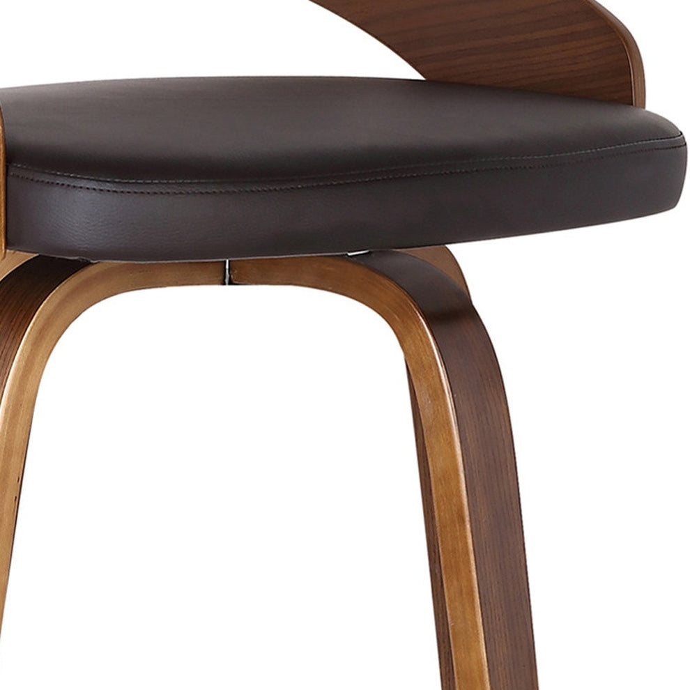 Brown Faux Leather And Solid Wood Swivel Low Back Counter Height Bar Chair By Homeroots | Bar Stools | Modishstore - 7