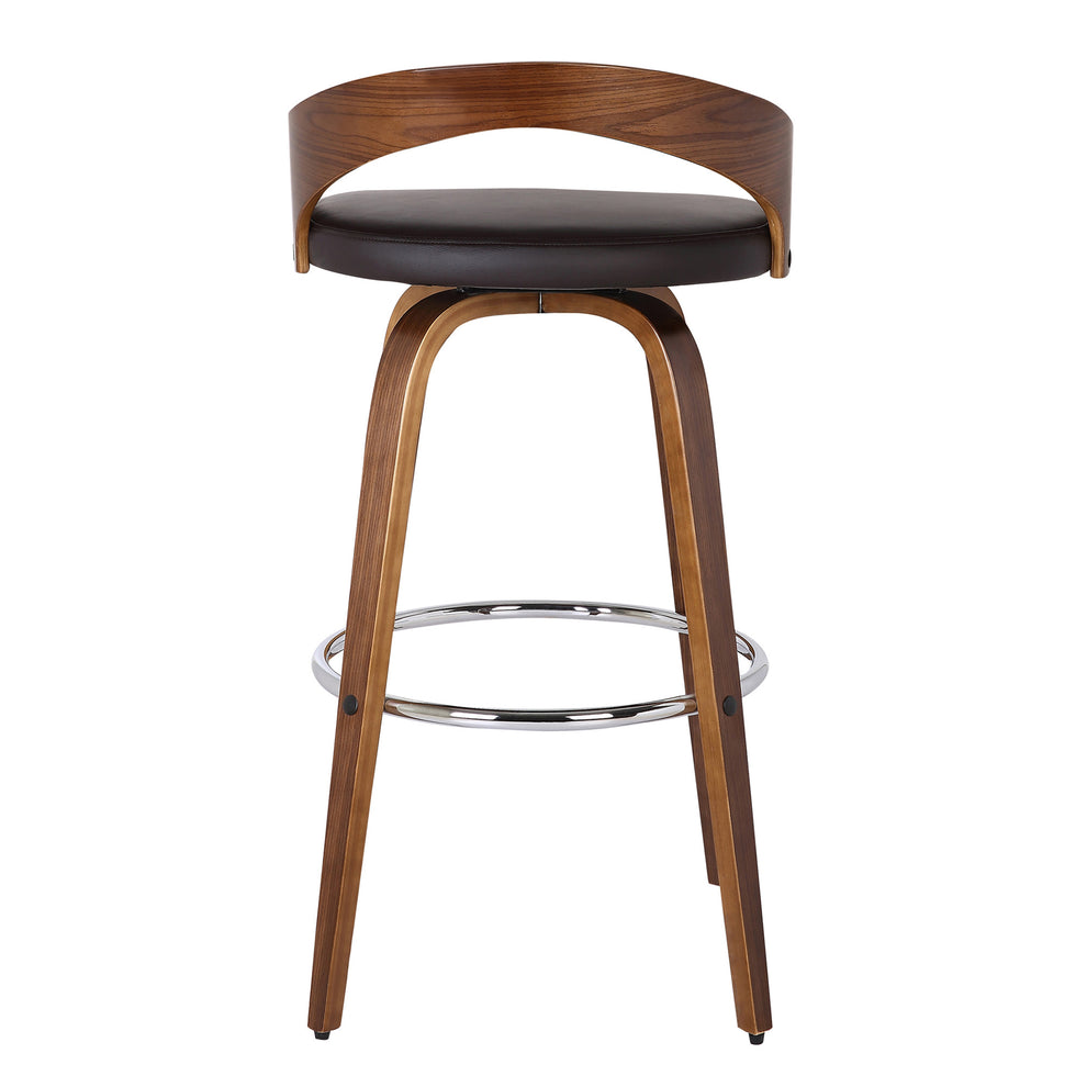 Brown Faux Leather And Solid Wood Swivel Low Back Counter Height Bar Chair By Homeroots | Bar Stools | Modishstore - 3