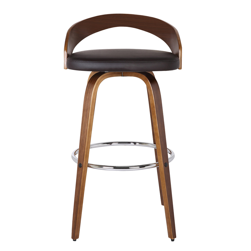 Brown Faux Leather And Solid Wood Swivel Low Back Counter Height Bar Chair By Homeroots | Bar Stools | Modishstore - 4