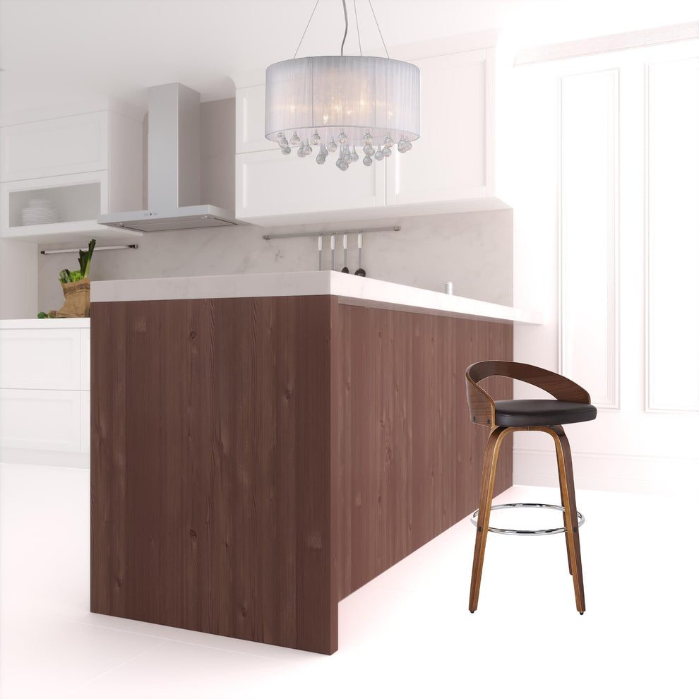 Brown Faux Leather And Solid Wood Swivel Low Back Counter Height Bar Chair By Homeroots | Bar Stools | Modishstore - 2