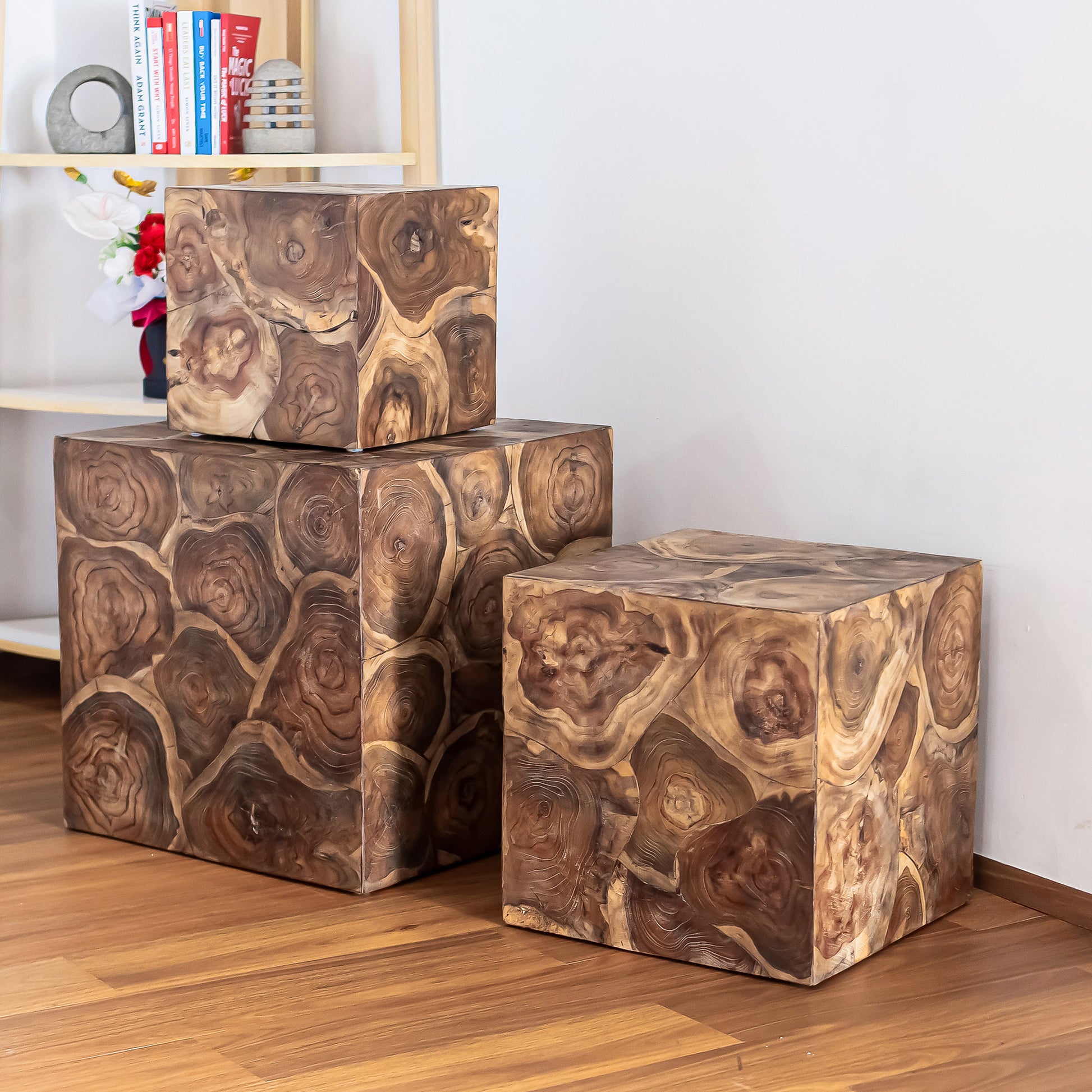 Teak Nesting Cube Box - Set of 3 By Garden Age Supply | Sculptures | Modishstore - 1