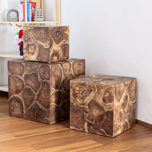 Teak Nesting Cube Box - Set of 3 By Garden Age Supply | Sculptures | Modishstore - 1
