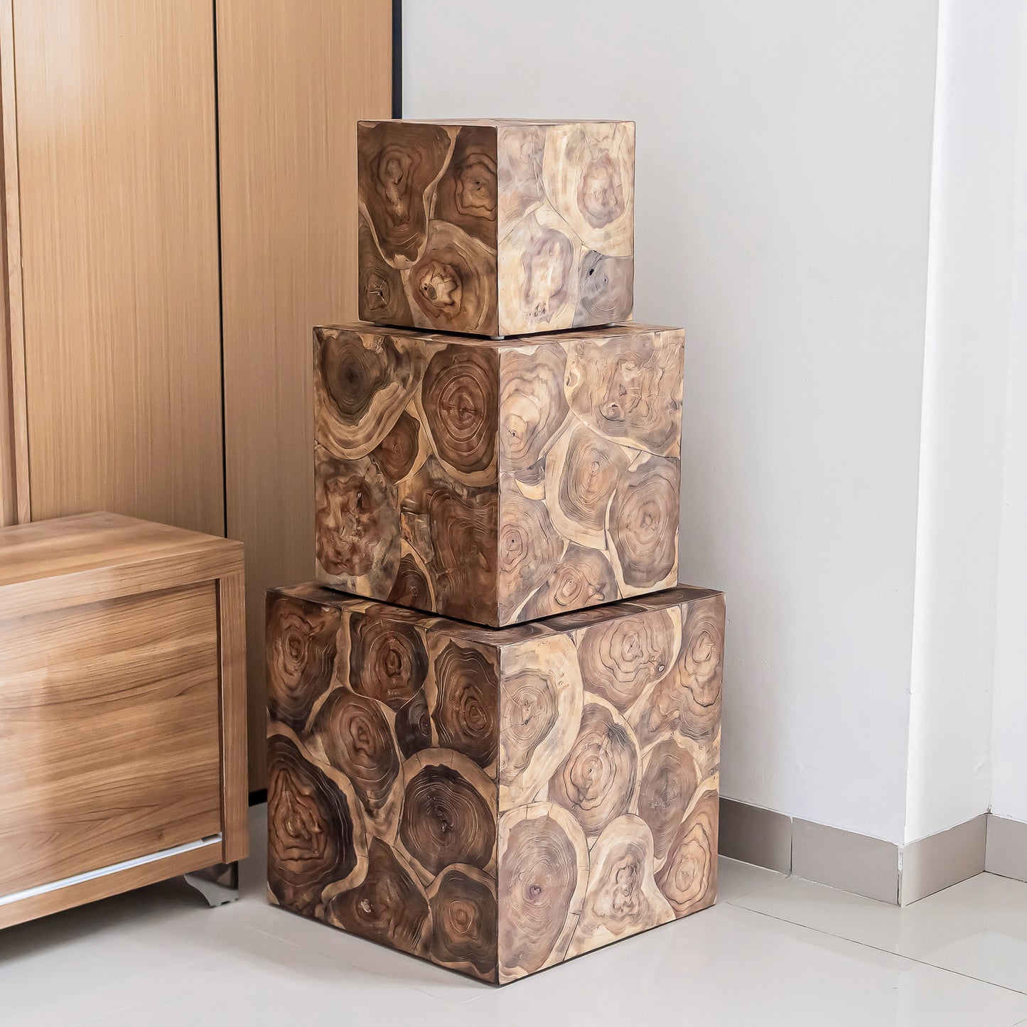 Teak Nesting Cube Box - Set of 3 By Garden Age Supply