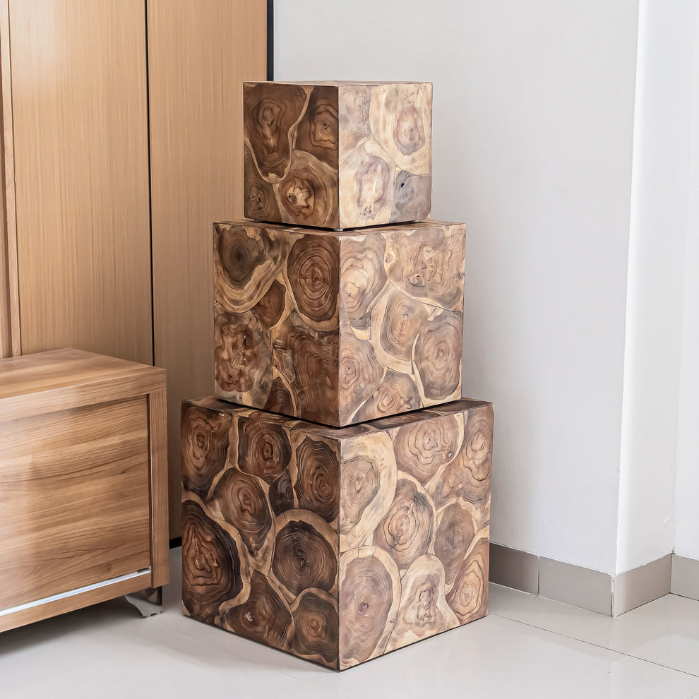 Teak Nesting Cube Box - Set of 3 By Garden Age Supply | Sculptures | Modishstore - 2
