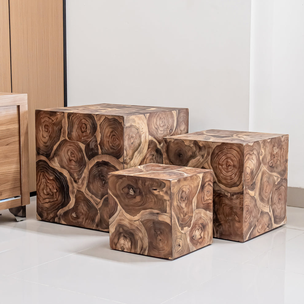 Teak Nesting Cube Box - Set of 3 By Garden Age Supply | Sculptures | Modishstore - 3