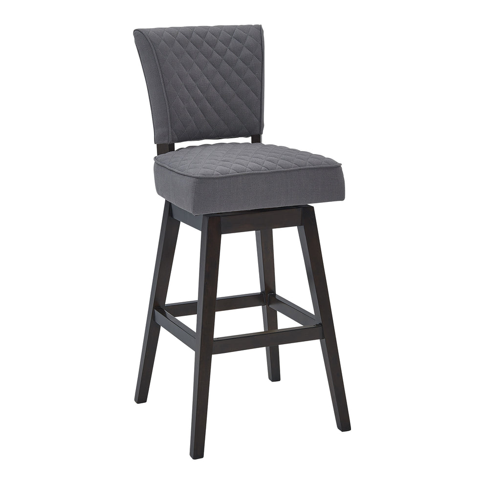 Gray and Espresso Fabric and Solid Wood Counter Height Swivel Bar Chair By Homeroots | Bar Stools | Modishstore - 2