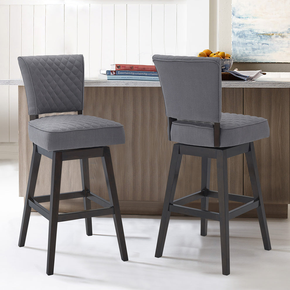 Gray and Espresso Fabric and Solid Wood Counter Height Swivel Bar Chair By Homeroots | Bar Stools | Modishstore - 6