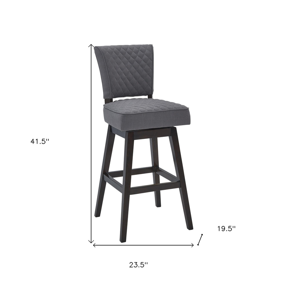 Gray and Espresso Fabric and Solid Wood Counter Height Swivel Bar Chair By Homeroots | Bar Stools | Modishstore - 7