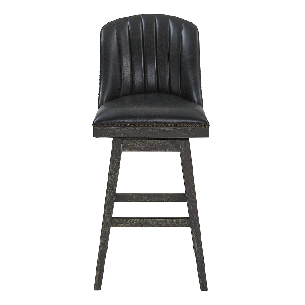 Onyx And Gray Faux Leather And Solid Wood Swivel Bar Height Bar Chair By Homeroots | Bar Stools | Modishstore - 3