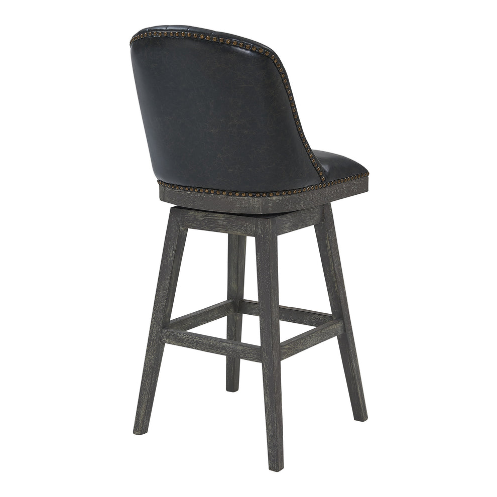 Onyx And Gray Faux Leather And Solid Wood Swivel Bar Height Bar Chair By Homeroots | Bar Stools | Modishstore - 4
